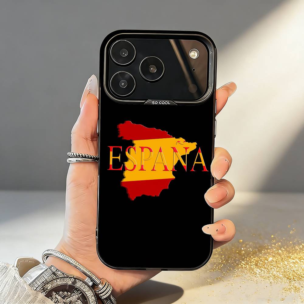 Spanish Flag Phone Case For iPhone17,16,15,14,13,12,11,Pro,MAX Gray Matte Silicone Black Cover