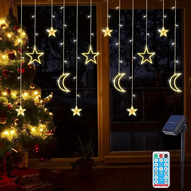Powered Solar Star Moon String Light Remote Control Outdoor Garden Lamp Christmas Garland LED Fairy Light for Home Decoration