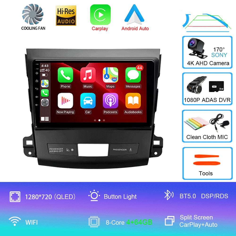 Автомобильное радио Android 14 Carplay для Mitsubishi Outlander 2006-2011 Peugeot 4007 Citroen C-Crosser GPS мультимедийный плеер стерео 2din