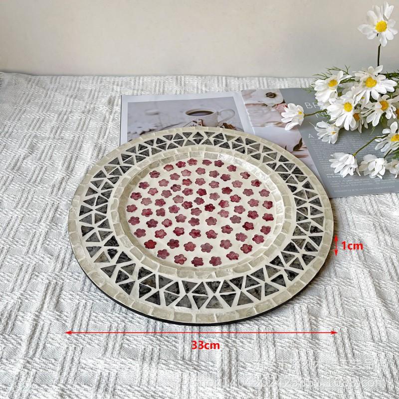 Handcrafted Shell Inlay Serving Tray 33cm Elegant Decorative Platter Dining Table Home Decor Gift