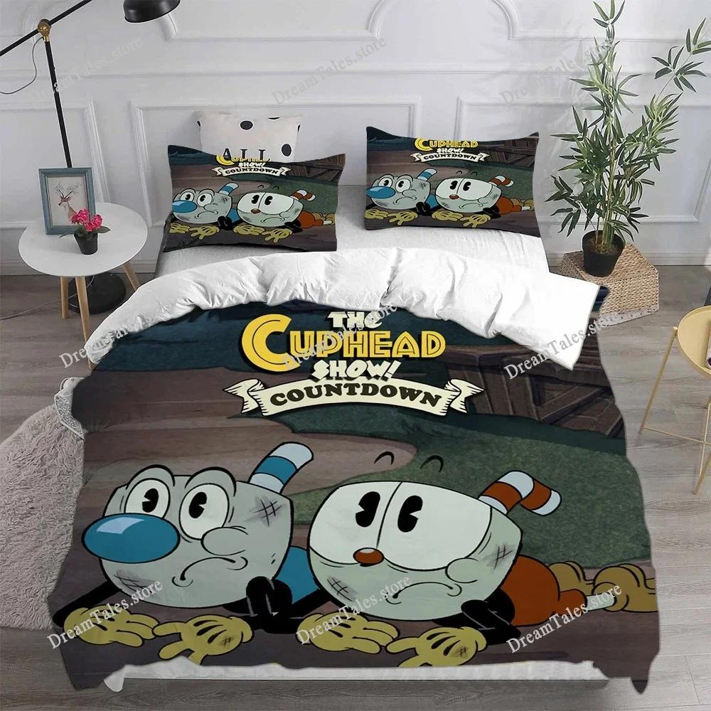 Милый мультяшный игровой набор постельного белья с изображением Cuphead: пододеяльник, наволочка. Для взрослых, мальчиков, девочек. Украшение для спальни. Детский подарок. Односпальный, двуспальный, большой