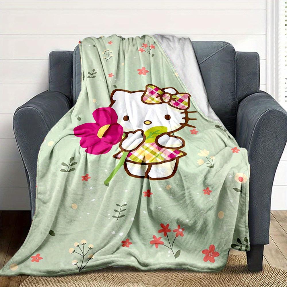 1pc Hello, Flower, Spring RV Blanket, Digital Printed Flannel Blanket, Multi-Purpose Four Seasons Hypoallergenic Quilt for Sofa, Bed, Office