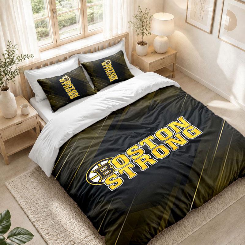 Bedding Set 1 Duvet Cover 2 Pillowcases Boston Bruins Print Bedroom Home Decoration