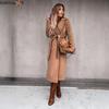 Spring and Autumn Coat Simple V-neck Strap Long Coat Women