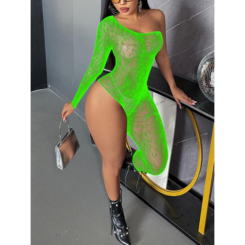 Long Sleeve Half Leg Sex Underwear Halter Transparent Hollow Sexy Tights Mesh Onesie