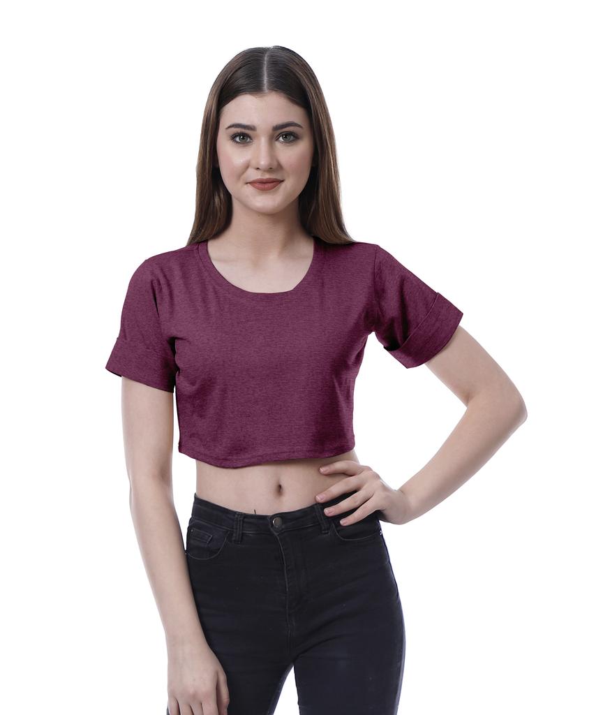 Moomaya Womens Round Neck Crop Top Short Sleeves Summer T-shirt Loose Fit