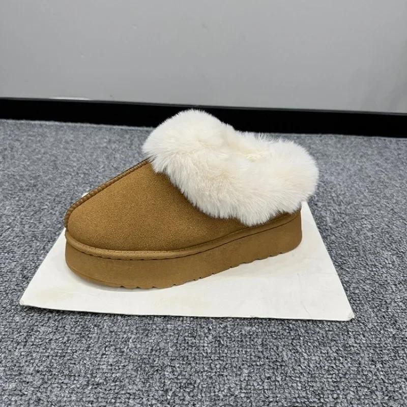 Women Thick Sole Faux Fur Winter Plush Warm Cotton Shoes Woman Indoor Outdoor Non Slip Fluffy Platform Slippers 2024