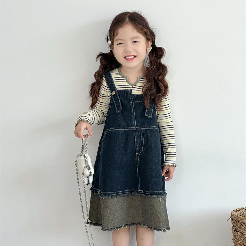 Новое повседневное платье-рубашка из денима в стиле ретро для девочек на весну и осень