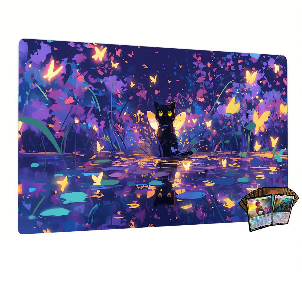 Dream Pool Black Cat Magic Party Game Mat Durable Rubber for MTG&TCG Games 35X60cm Mouse Pad Offices Desk Mats Friendly Design