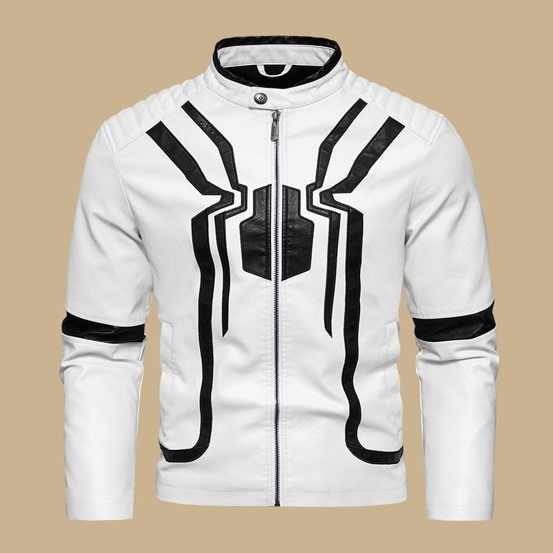 Мужская кожаная куртка, мотоциклетная куртка, европейская и американская художественная вышивка, контрастные цвета, мужская куртка из искусственной кожи