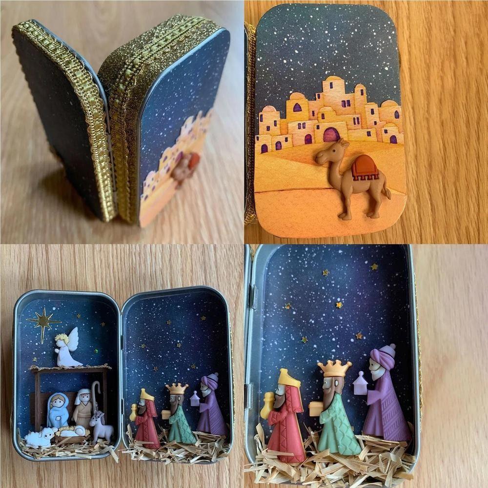 Colorful Christmas Nativity Box Easy Carrying Desktop Figurine Ornament Art Decor