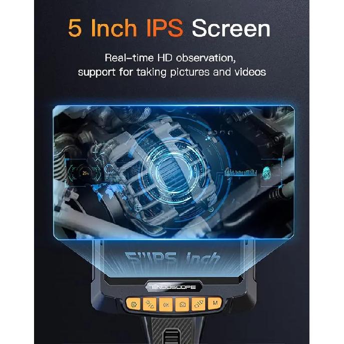 360° Steering Industrial Endoscope Camera 8mm 5"IPS Screen Single&Dual Lens Inspection Borescope 1080P For Car Engine Pip