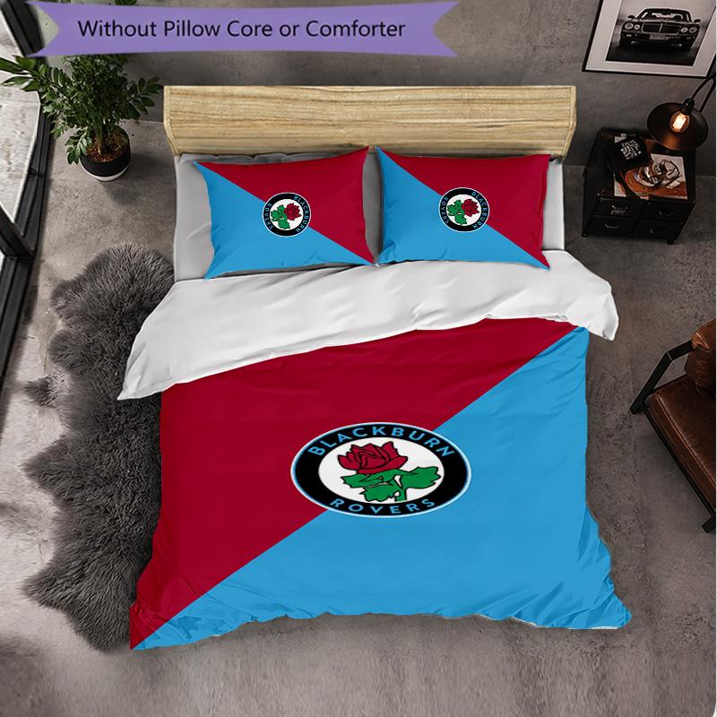 Blackburn Rovers Football 3 Piece Bedding Set Soft Duvet Cover Set with Pillowcases Printed Bedroom Decor Set for Home