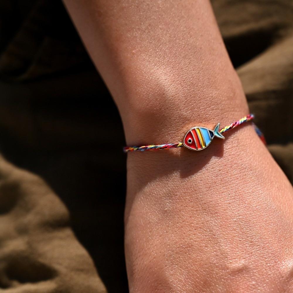 1 шт. Браслет с подвеской в виде рыбки с богемным принтом, регулируемый плетеный веревочный браслет, женский, для девочек