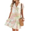 Women's Dresses Short Sleeve V-Neck Floral Printed Loose Casual Temperament Beach Dresses