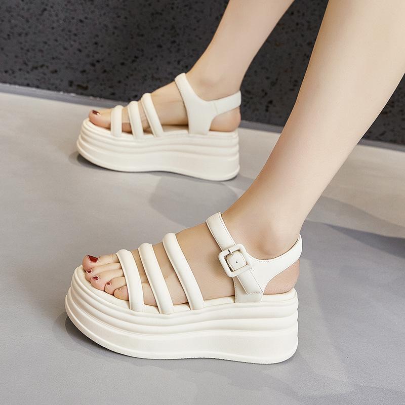 7,5 см летние новые модные босоножки на высоком каблуке и платформе, женские нескользящие пляжные туфли с открытым носком, летние босоножки на толстой платформе