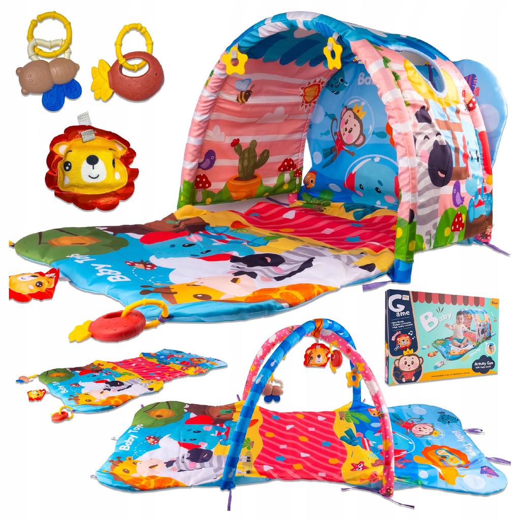 [5] 4-in-1 educational mat for babies with a tunnel and toys U989
