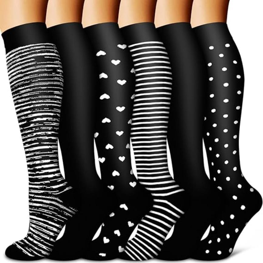 6 Pairs of Sports Pressure Socks Female High Elastic Stockings Compression Socks Shaping Leg Socks Calf Socks