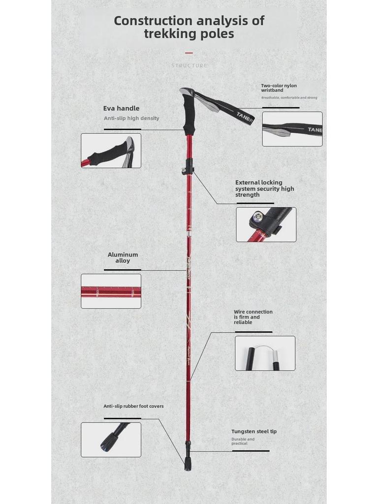 Ultra-Light Folding Aluminum Trekking Pole: Telescopic Hiking and Walking Stick