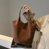 Vintage Large Capacity Women's Suede Shoulder Bag Solid Color Simple Casual Commuter Bag Retro Bags