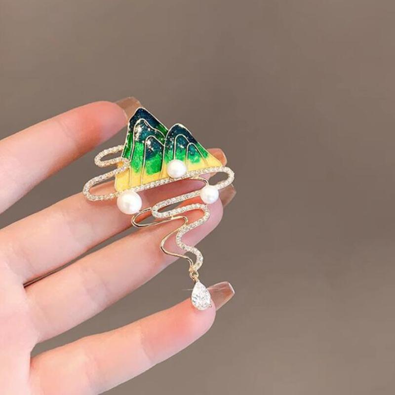 Landscape Freshwater Pearl Tassel Brooch Elegant Atmospheric Simple  Corsage Suit Formal Accessories Pins Jewelry