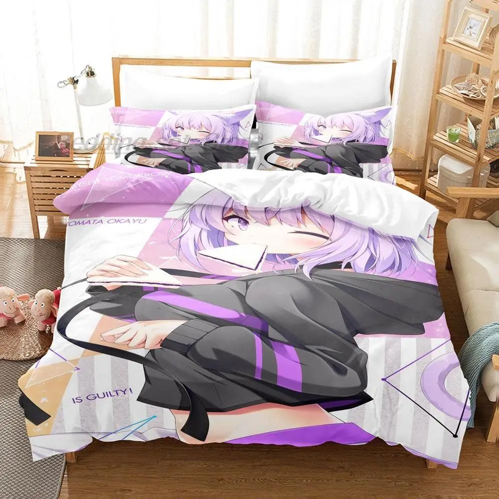 Hololive Neko Mata Okayu Комплект постельного белья Single Twin Full Queen King Size Комплект постельного белья Aldult Kid Bedroom Duvetcover Sets 3D Anime