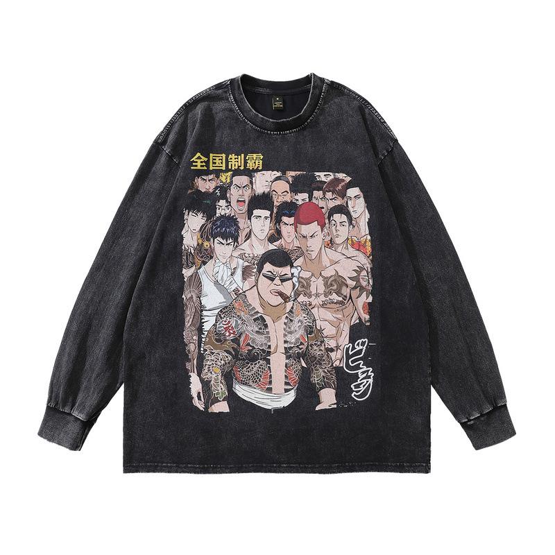 Trendy Brand Men'S T-Shirt Harajuku Animation Digital Direct Injection Printing Retro Fried Color Pure Cotton Vintage Top Men And Women
