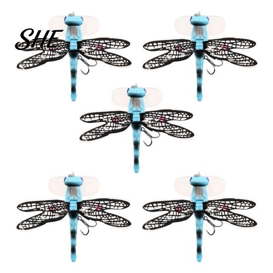 5 Piece Floating Lure Set 5Pcs 7.5cm/6.2g Bionic Dragonfly Fishing with Hooks, Topwater Insect Bait Bait, Realistic for Bass Trout Lures