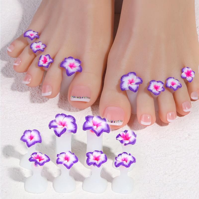 Soft Non-pinch Toe Separators 8 Pcs Reusable Plastic Cute Flower Pearl Designs for Long Time Pedicure Nail Polish