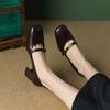 Single Shoes 2025 Spring and Autumn New Mary Jane Shoes Retro Thick Heel Small Leather Shoes Women's Word with Square Head High Heels