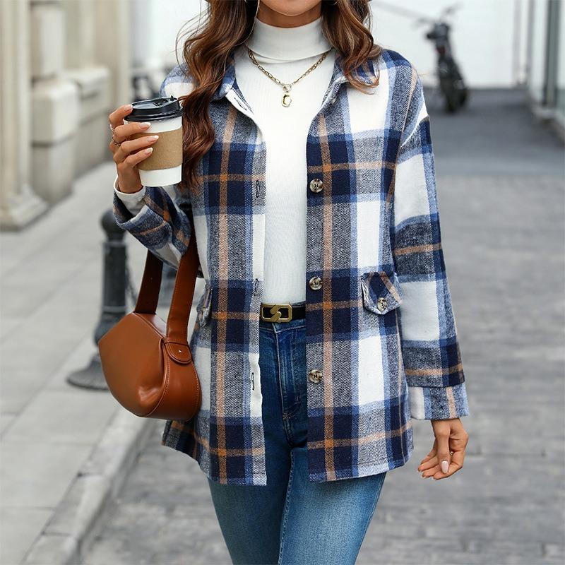 Женский темпераментный утолщенный твидовый клетчатый пиджак осенне-зимний кардиган с длинными рукавами