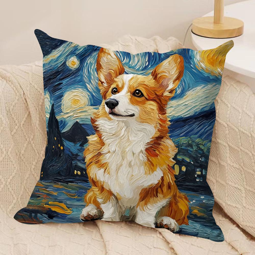 Catoon Starry Sky Dog Cushion Cover Silky Short Plush Double-Sided Printed Pillow Case for Sofa All Seasons Home Decor Gift