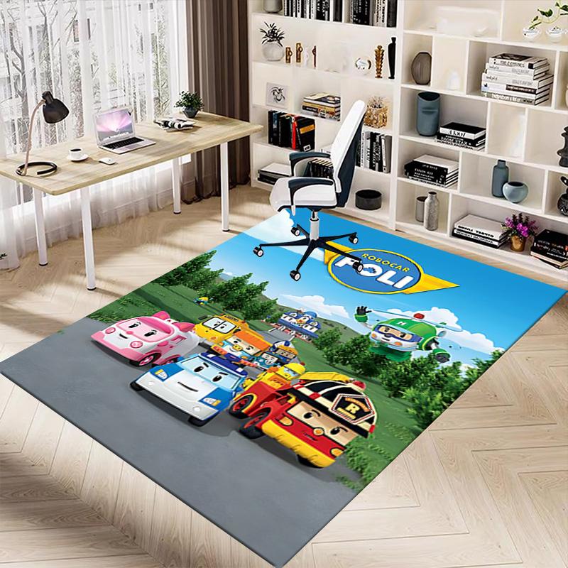 1pc Robocar Poli Adventure Carpet for Playroom Bedroom Living Room Sofa Home Decor,kids Game Area Rug Non-slip Floor Mat Y730158