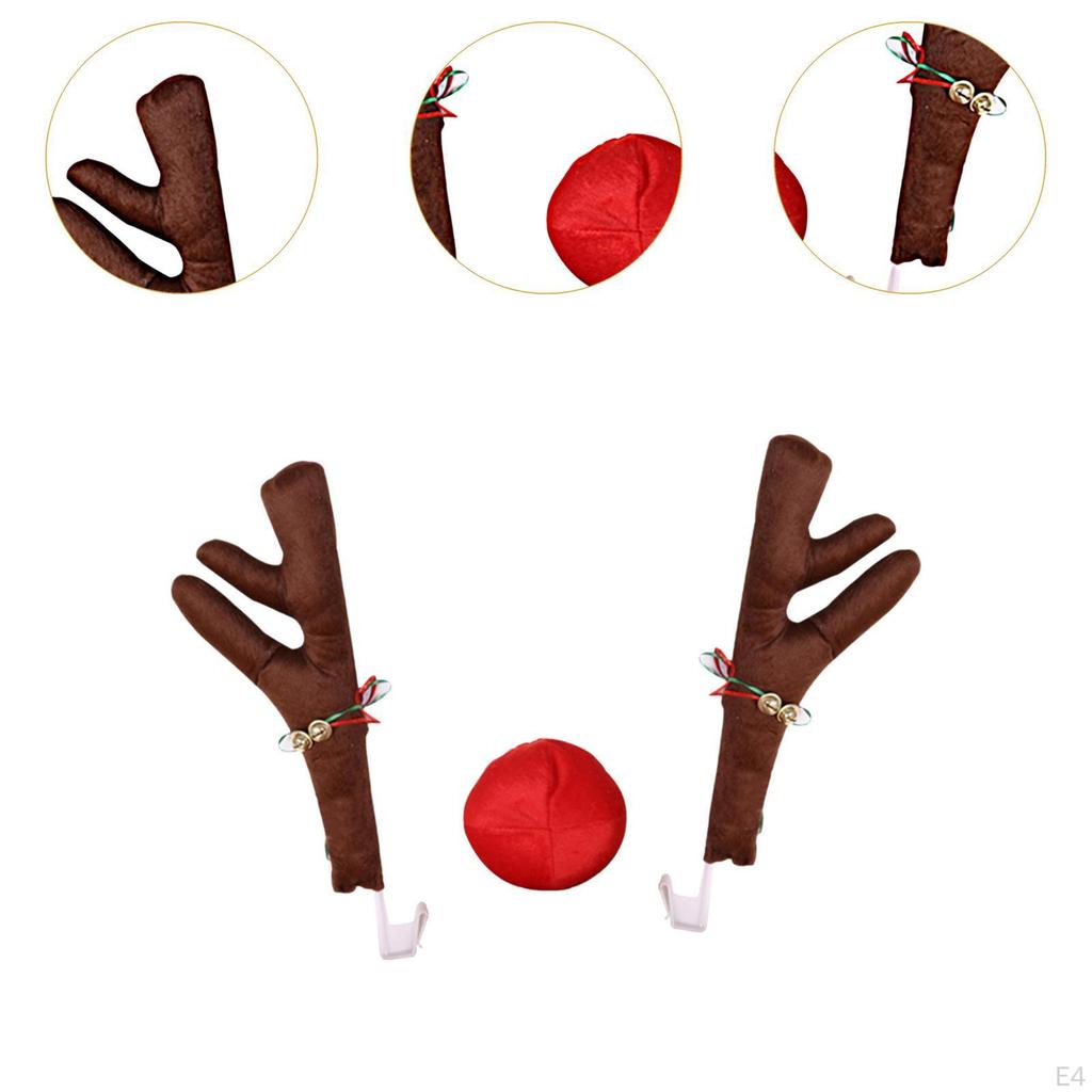 Car Reindeer Antlers and Nose Set Costume Xmas Ornament Universal Premium Holiday Christmas