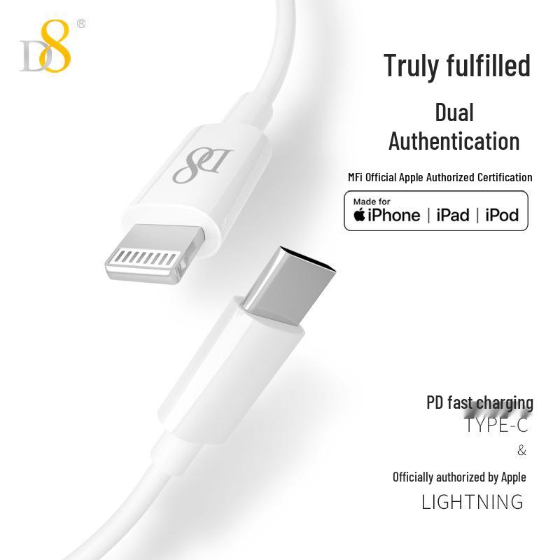 Сертифицированный Apple кабель Type-C на Lightning D8, быстрая зарядка PD, 1 м, Совместим с iPhone 14/14 Pro