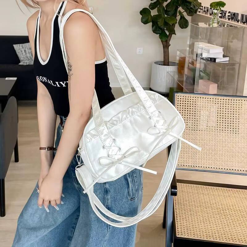 New Y2k Ballet Ribbon Bow Ita Shoulder Bag Cute Sweet Girl Transparent Small Crossbody Bag DIY Handbags Outdoor Purses Tote Bags