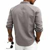 Mens Striped Linen Blend Stand Collar Long Sleeve Casual Shirt With Pockets