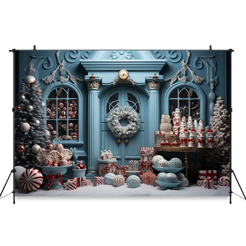 Candy Store Christmas Backgrounds Photography Xmas Tree House Baby Shower Door Backdrops Decorations shooting props Photo Studio
