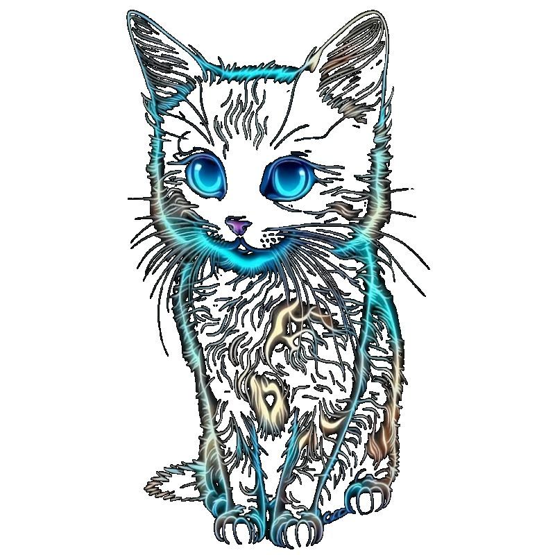 Black T Shirt Women Casual Loose Fit Graphic Print Cat With Blue Eyes And Neon Outline For Daily Wear And Street Style