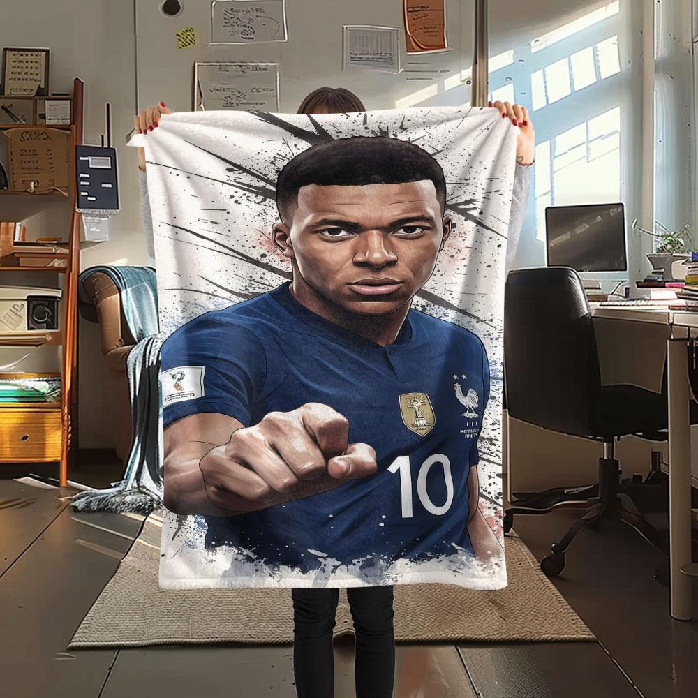 1PC Kylian Mbappe Patterned Flannel Blanket Suitable For All Seasons for Home Decor Warmth and Comfort Gifts Holiday Present