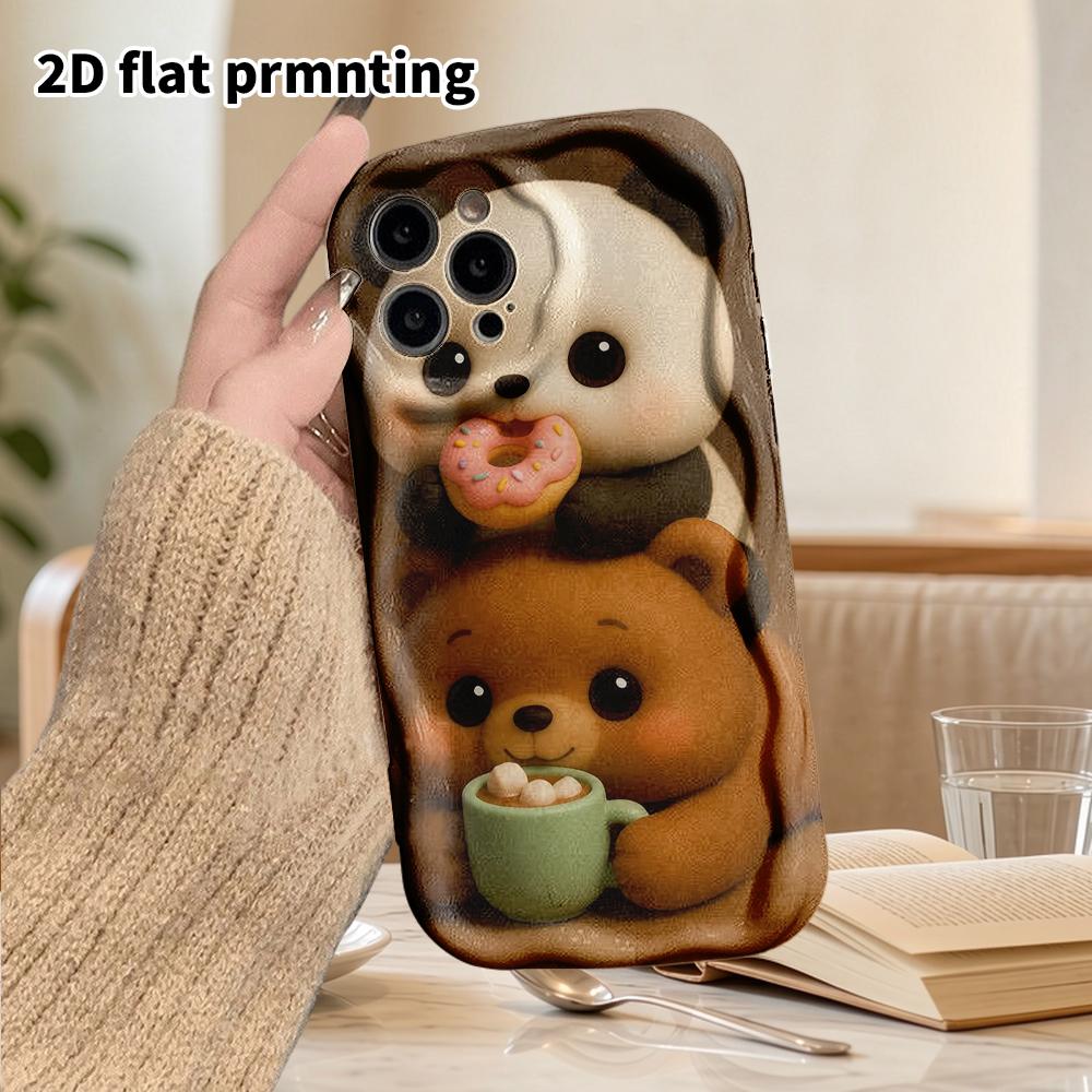 Phone Case: 2D flat design suitable for iPhone 18 17 16 15 14 13 Pro film protective case, couple style, brown bear head top, Christmas and Halloween