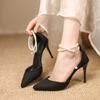 New Style Fashion Black High Heels Pumps Stiletto Pointed Toe Pearl Anklets High-end Shoes Fashion Comfortable Women's Shoes