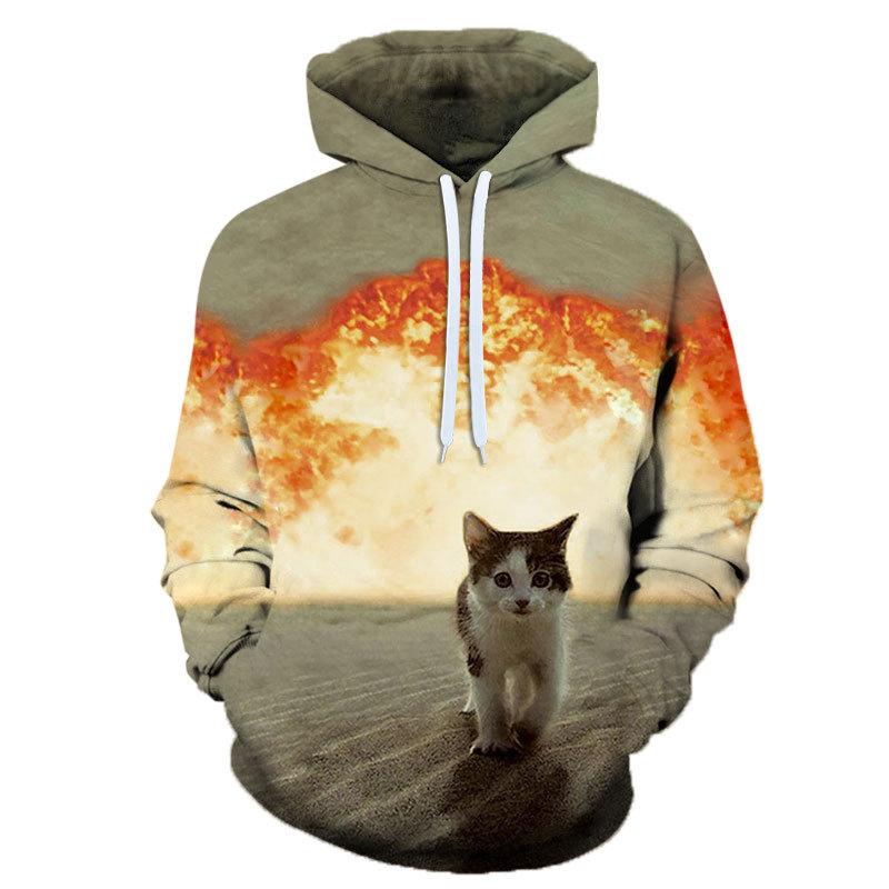 Новая мужская толстовка с капюшоном 3D Pet Cat Print Graphic Pullover Couple Sweatshirt Casual Fashion Womens Street Plus Size Sudaderas