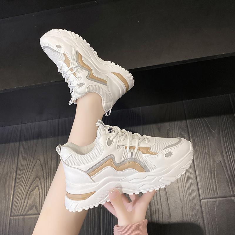 Father Shoes women's spring  new soft-soled muffin gauze breathable tie color lady casual sports shoes