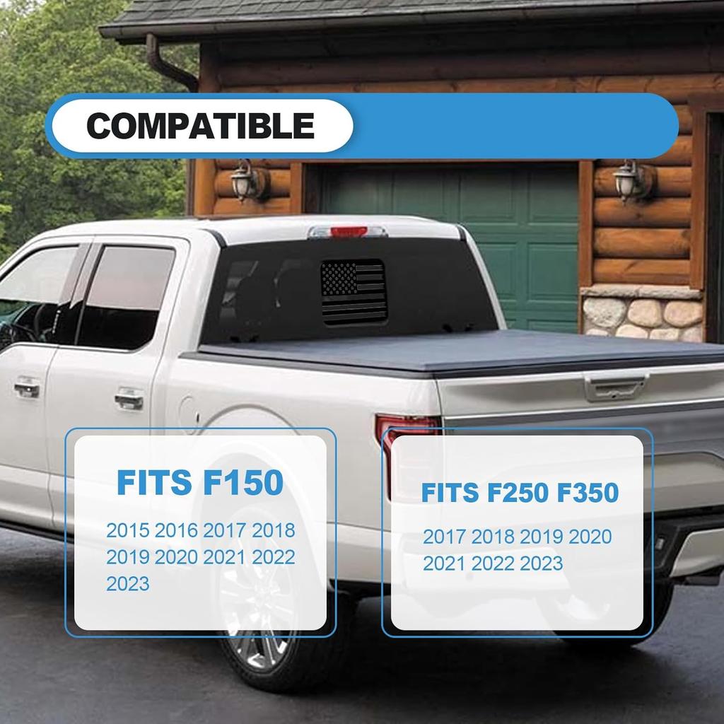 Back Sliding Window n US Flag Vinyl Decal, Auto Styling Compatible with Ford F150 F250 F350 2015 , Rear Middle Window n Flag Decal (Black Line)