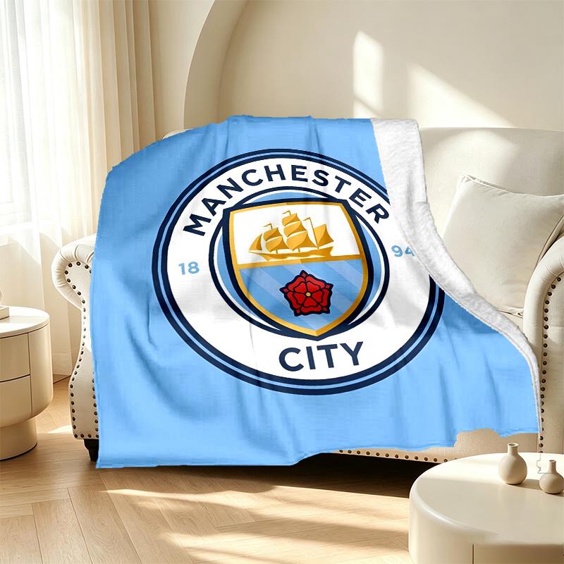 Manchester City FC Pattern Blanket for Home Decoration, Bed, Sofa, Car Travel, Camping, Suitable for All Seasons, Birthday Christmas Gift
