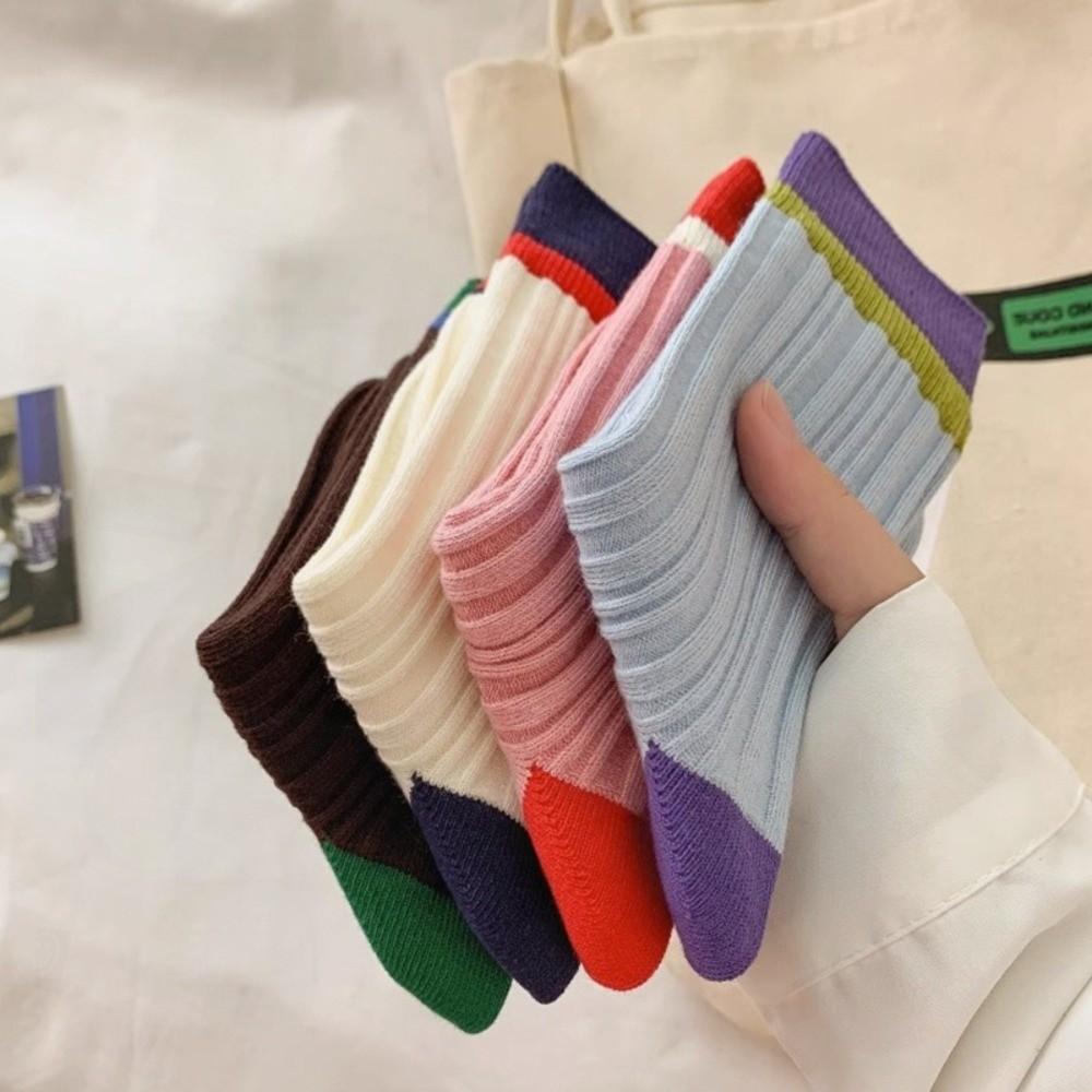 A Pair Soft Mid Tube Socks Stripes Long Socks Durable Womens Crew Socks for Women