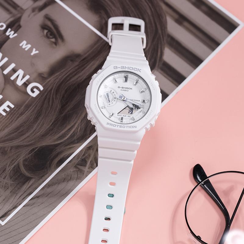 Casio G-SHOCK WOMAN Trendy Fashion Quartz Movement Resin Strap Japanese and Korean Watch Women's Watch White Dial GMA-S2100-7APR