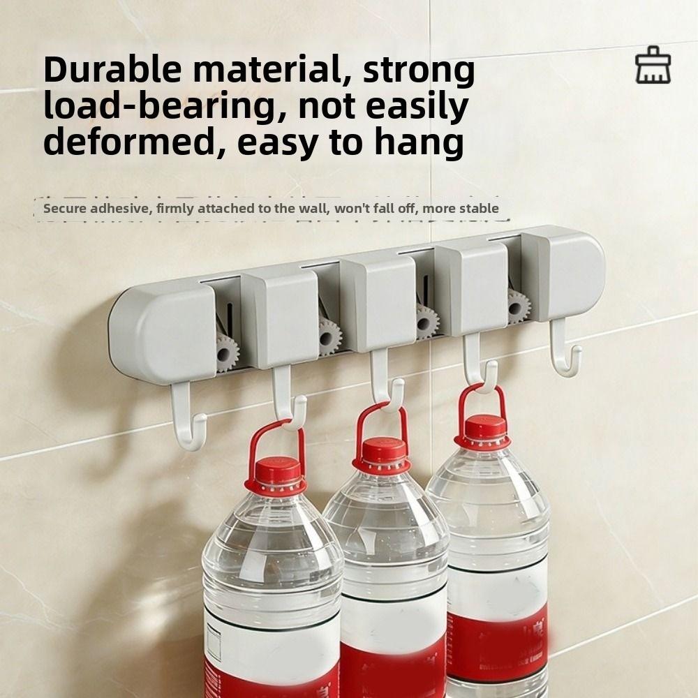 Automatic Adjustable Broom Organizer Clip 5 Hook Broom Hanger Practical Broom Mop Holder Bathroom
