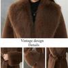 Women's Faux Fur Coats Winter Faux Fox Fur Collar Coat Plus Size Mid-length Slim Fit Fur Coat
